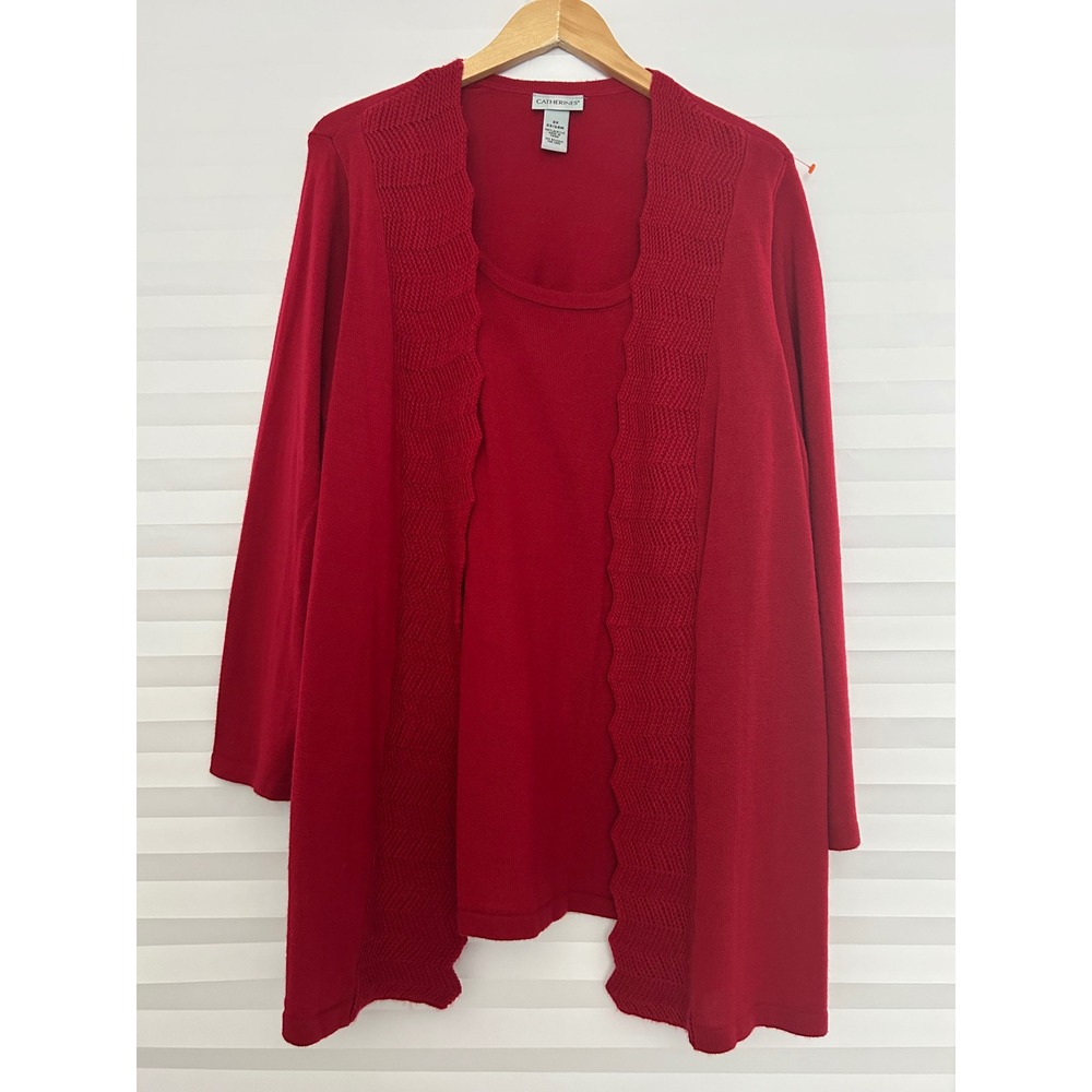 Catherines Red Cardigan Tank Attached Set Chevron Trim Plus Size 2X 22/24W
